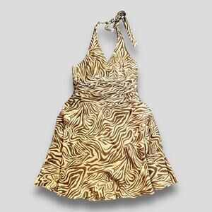 JONES NEW YORK HALTER ANIMAL PRINT SILK SEMI FORMAL SEXY DRESS BROWN LARGE 12